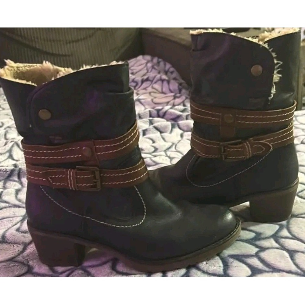 Spring Step Boisa Navy Faux Leather Side Zip Ankle Boot Women 6.5US  EUR37